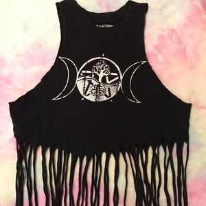 🔮 Black Crop Top With strings, moons and tree of life 🔮